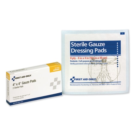 First Aid Only Gauze Pads, 4" x 4", PK2 3-014